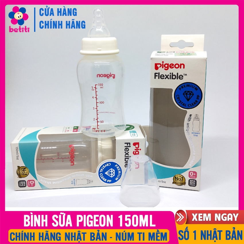 Bình Sữa Cho Bé Sơ Sinh PIGEON 150ML, Số 1 Nhật Bản, Núm Ti Mềm, Bình Tiệt Trùng An Toàn Cho Bé - Bình Bú Sữa, Bình Trữ Sữa, Bình Hút Sữa, Bình Sữa Pigeon, Binh Sua Cho Tre Sơ Sinh, Binh Sua Pigeon BETITI - Bình Pigeon 150ml