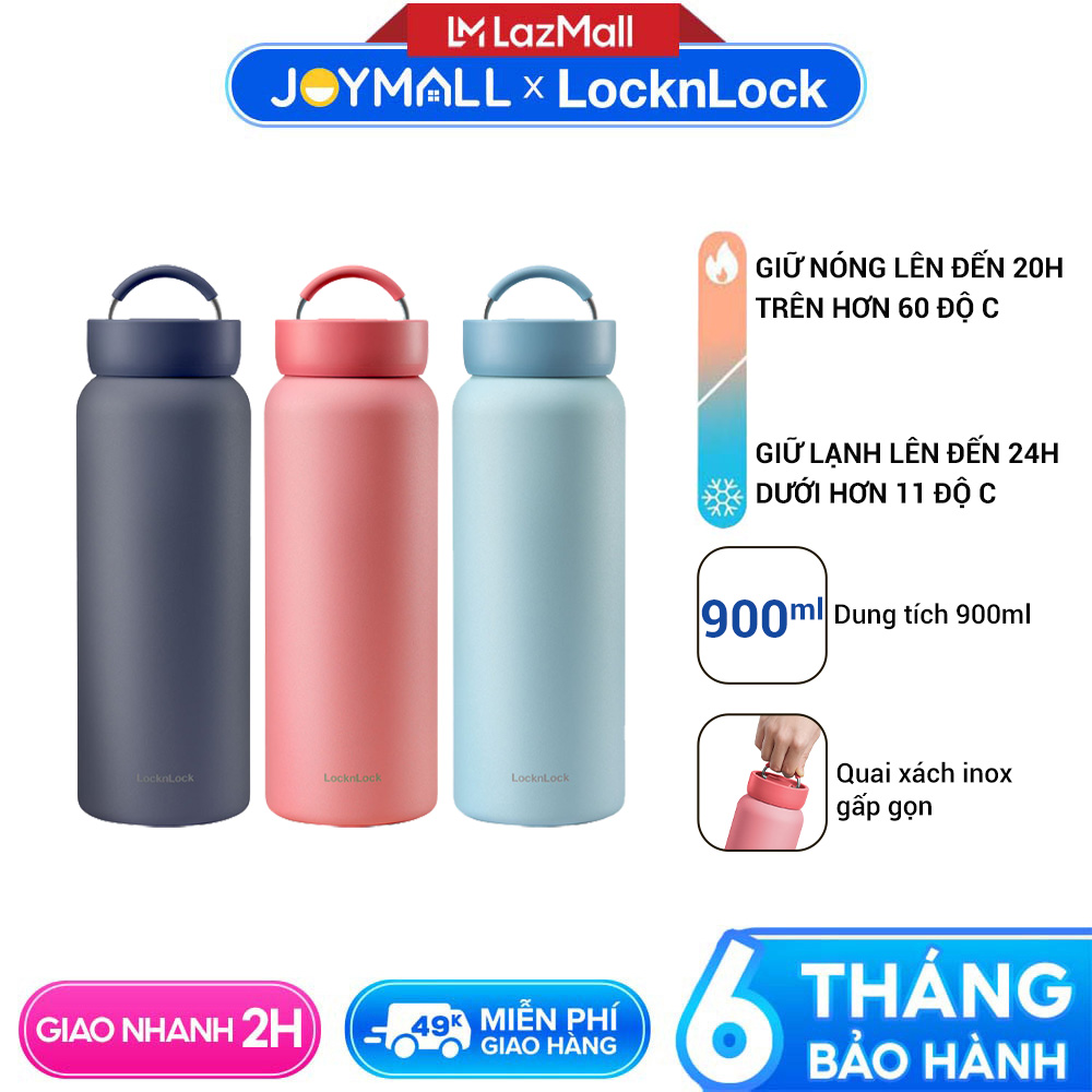 Bình giữ nhiệt LocknLock Jumbo Tumbler 900ml LHC4300, Hàng chính hãng, quai xách inox - JoyMall