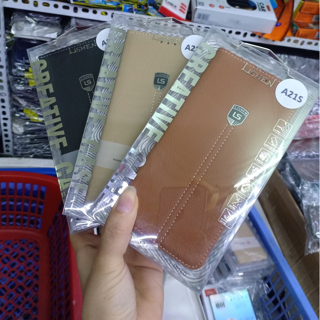 Bao da nắp gập Lishen cho Galaxy A21S có ngăn đựng thẻ