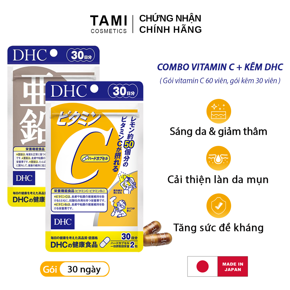Combo NGỪA MỤN - GIẢM THÂM DHC Nhật Bản viên uống Vitamin C và Kẽm zinc