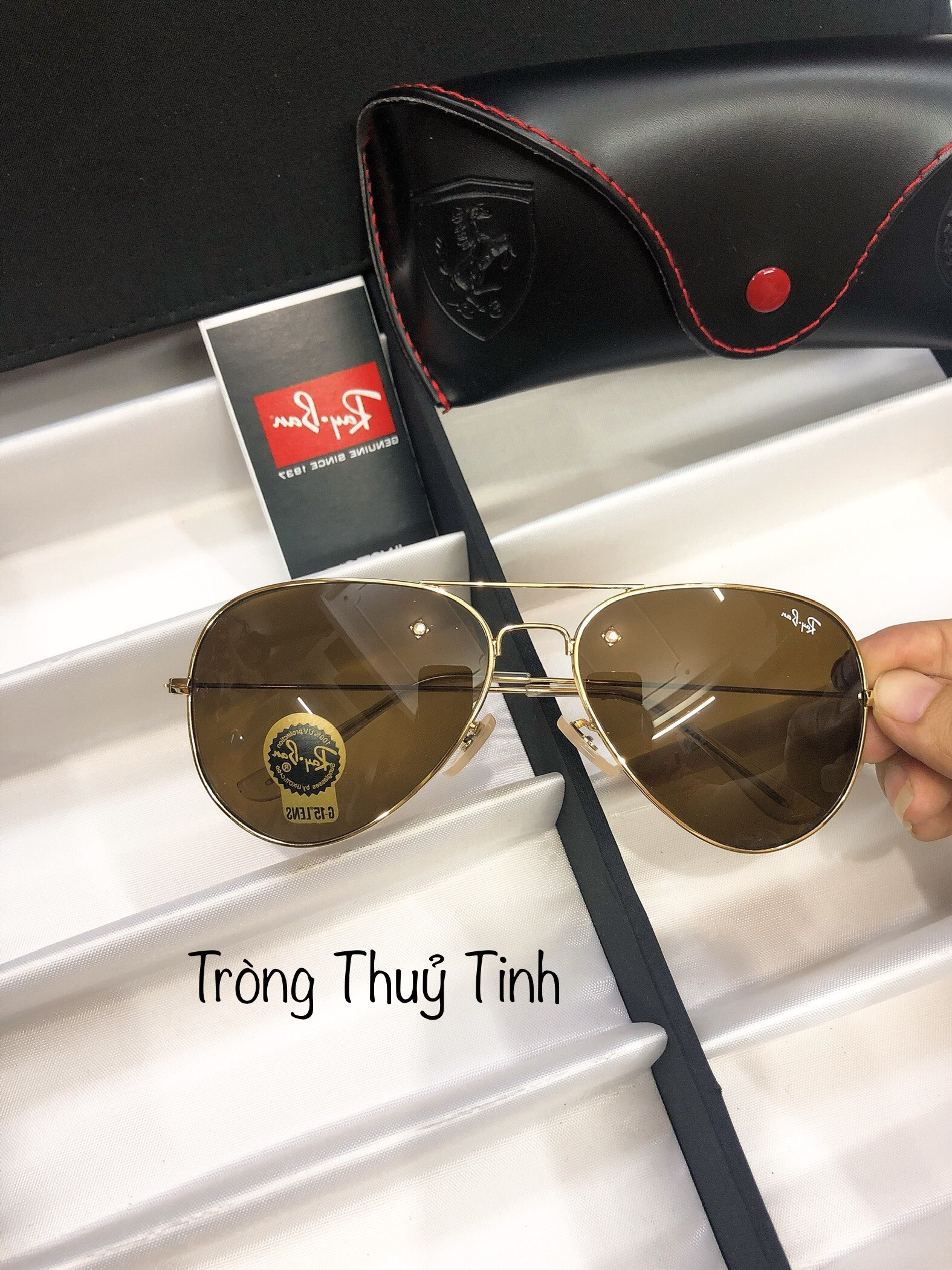 Mắt Kính Mát Nam tròng thuỷ tinh – Kính mát nam đẹp tặng kèm túi đựng kính và khăn lụa
