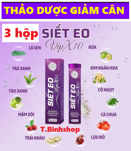 (3 Hộp) Giảm cân thảo dược VIP X10 -Viên sủi Giảm cân an toàn nhanh chóng tan mỡ bụng (20 viên/hộp). HSD 2025