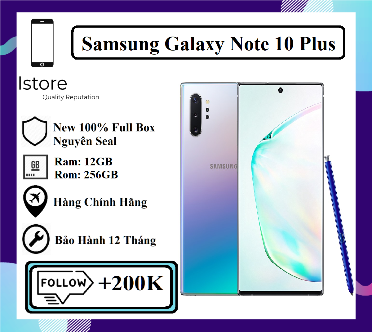 [voucher 300k duy nhất 14/12] Điện thoại Samsung Galaxy Note 10 Plus - 12GB256GB - Màn Hình: Dynamic AMOLED, 6.8 , Quad HD+ (2K+), Dung Lượng Pin: 4300 mAh, có sạc nhanh -  Chính Hãng - Bảo Hành Samsung - Bảo hành 12 tháng - Trả góp 0%