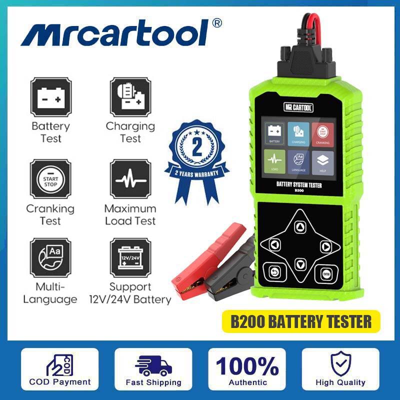 MRCARTOOL B200 Máy kiểm tra ắc quy ô tô 12V 24V 30-1700 CCA Máy kiểm tra ô tô kiểm tra sạc pin Thử nghiệm phân tích tải pin cho ô tô, mô tô, xe tải, thuyền, SUV