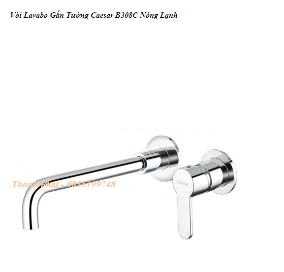 Vòi Lavabo Gắn Tường Caesar B308C Nóng Lạnh, đồng mạ chrome