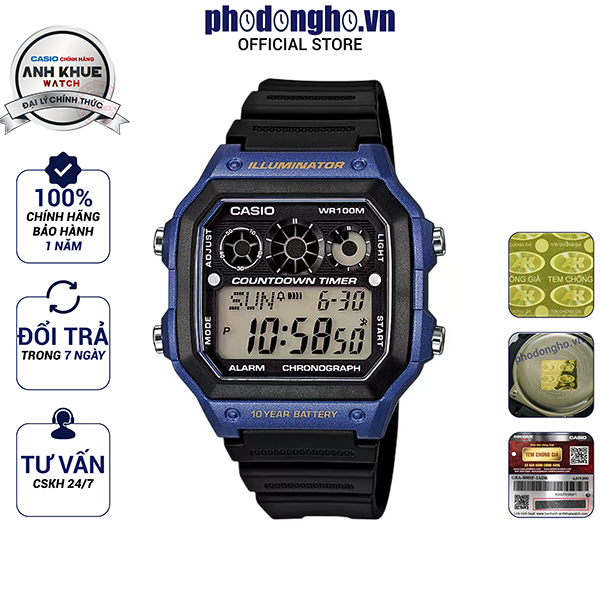 Đồng hồ nam dây nhựa casio anh khuê ae-1300wh-2avdf