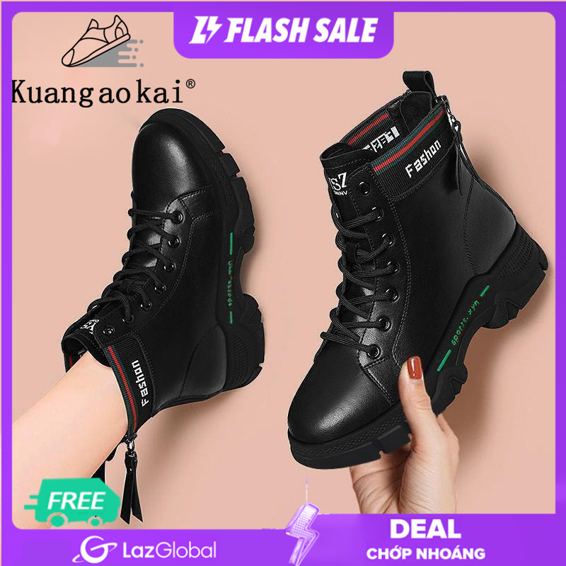 Kuangaokai【Free Shipping Miễn phí vận chuyển Bốt martin nữ phong cách Anh, bốt ngắn cổ mỏng, bốt cao cổ, giầy đơn, bốt nữ mới giày bốt nữ giày da nữ giay bot nư