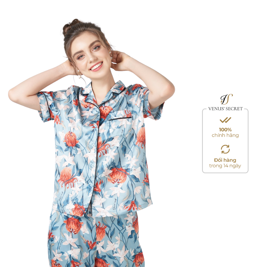 Bộ pijama quần dài họa tiết hoa cúc nền hồng/ xanh