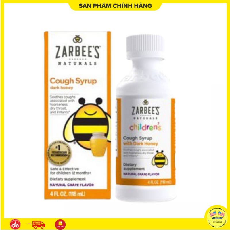 Siro ho zarbee's cough syrup dark honey ho khan cho bé từ 12 tháng date 5/ 2022