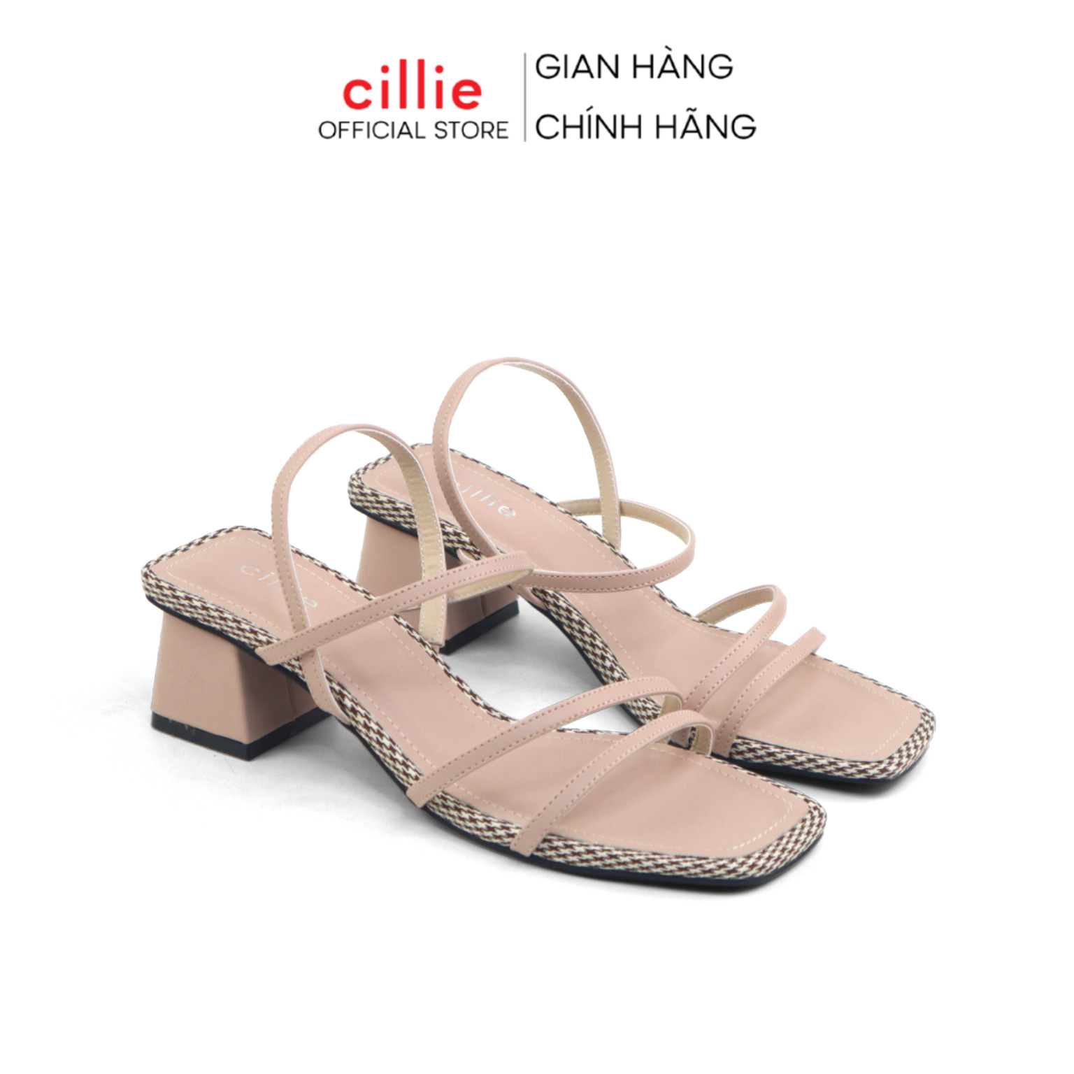 Giày sandal cao gót nữ quai ngang dây mảnh đế vuông cao 5cm chắc chân Cillie 1011