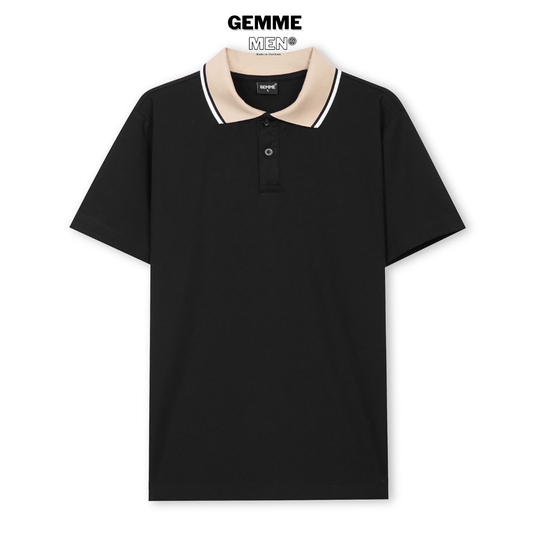 Áo thun polo big size cvc premium gemme men phối bo cổ màu kem đậm, chuẩn form, sang trọng, big size 55kg-150kg