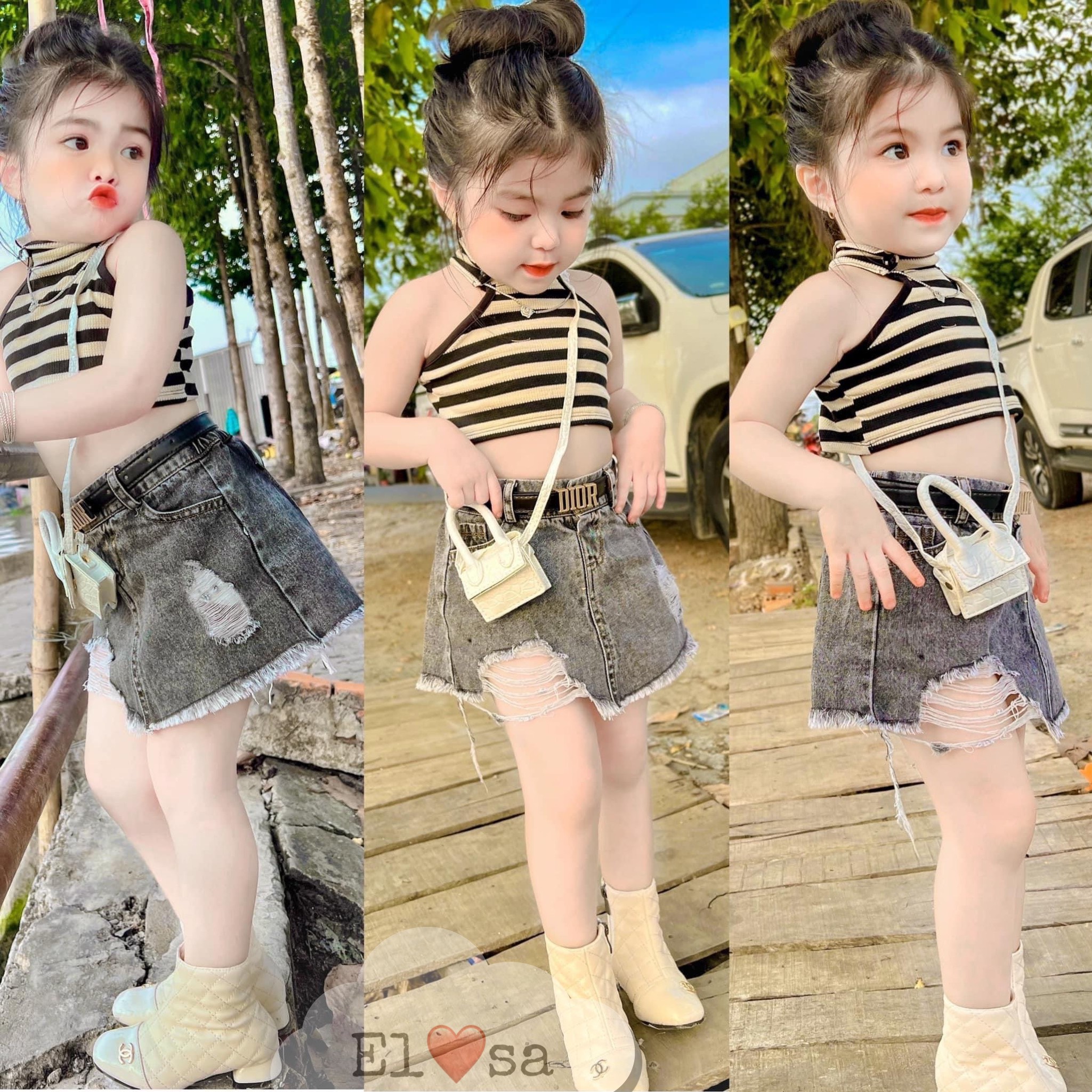 Quần áo bé gái-- set áo yếm cloptop chân váy bò 8-30kg annakids