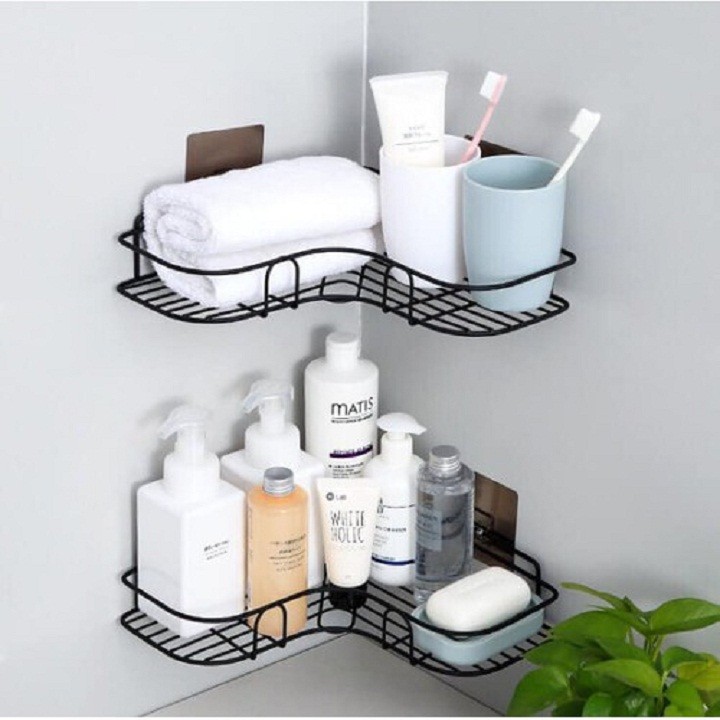 Kệ góc dán tường siêu chắc chống gỉ tặng 2 miếng dán hít tường
