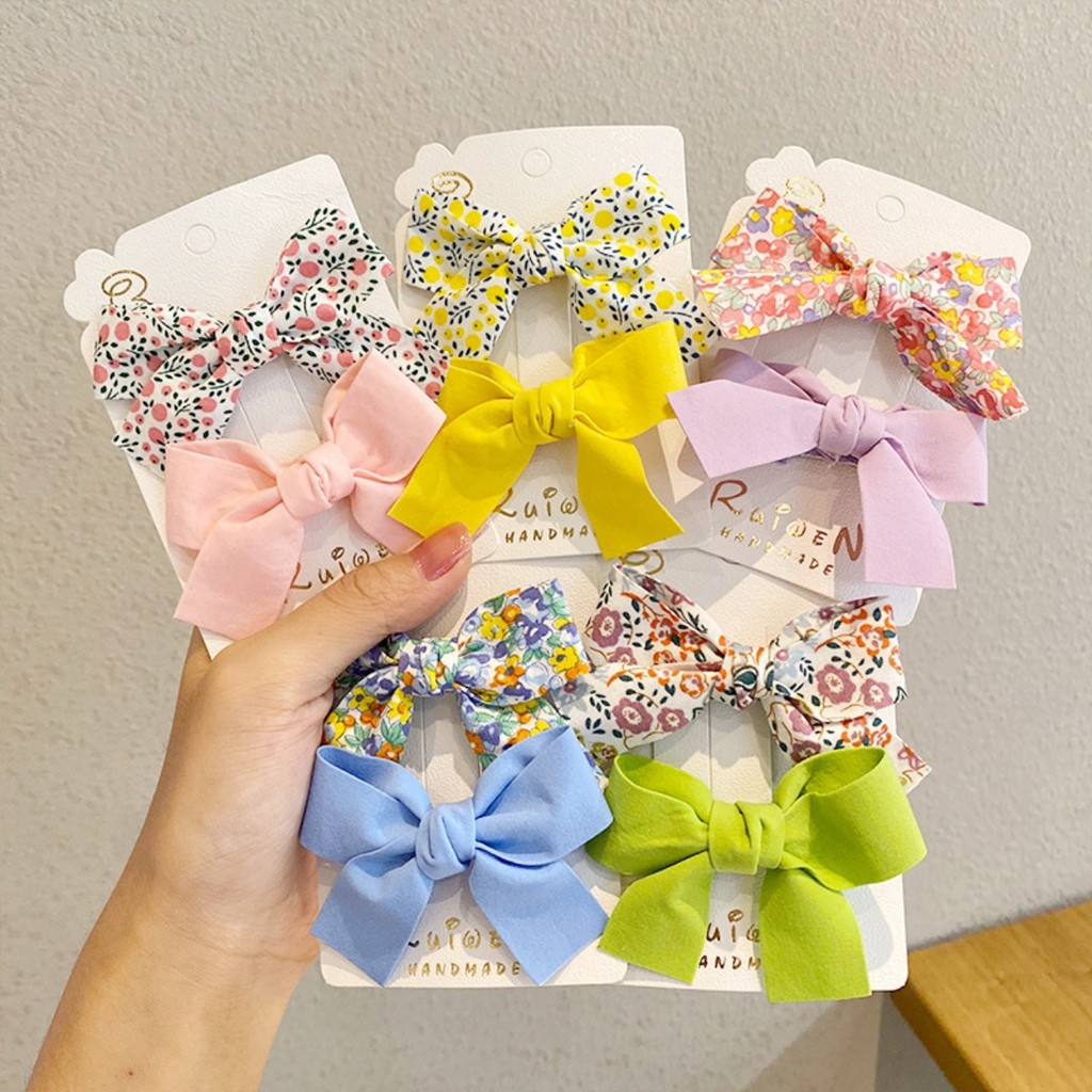 Set 2 kẹp tóc phối nơ cho bé gái siêu dễ thương (màu siêu đẹp)