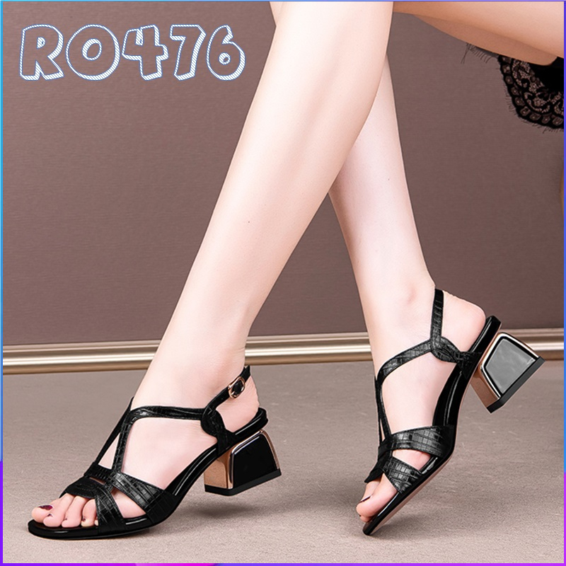 Giày sandal nữ cao gót 4cm hàng hiệu rosata hai màu đen trắng thời trang hàn quốc ro476