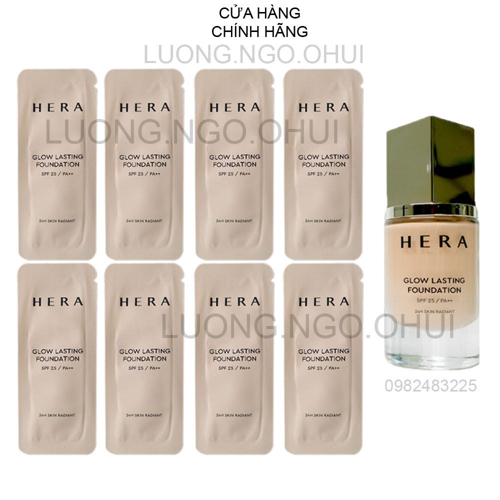 Combo 10 gói sample kem nền hera ma thuật siêu che khuyết điểm và giữ tone suốt 24 giờ - hera glow lasting foundation spf25 pa++ 1ml