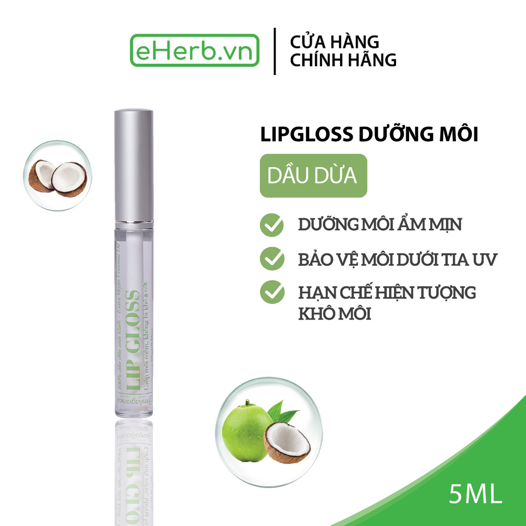 Lipgloss Dưỡng Môi Dầu Dừa Nguyên Chất Dưỡng Môi Ẩm Min Cải Thiện Môi Khô Nứt Nẻ MILAGANICS 5ml (Tuýp) - eHerb