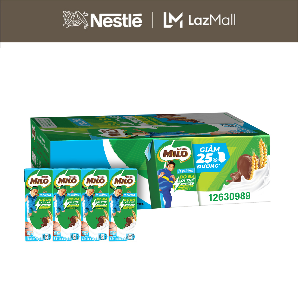 [ƯU ĐÃI THÁNG 4] [FREESHIP HCM] Sữa lúa mạch Nestlé® MILO® ít đường thùng 48 hộp x 180ml (1x4x180ml)