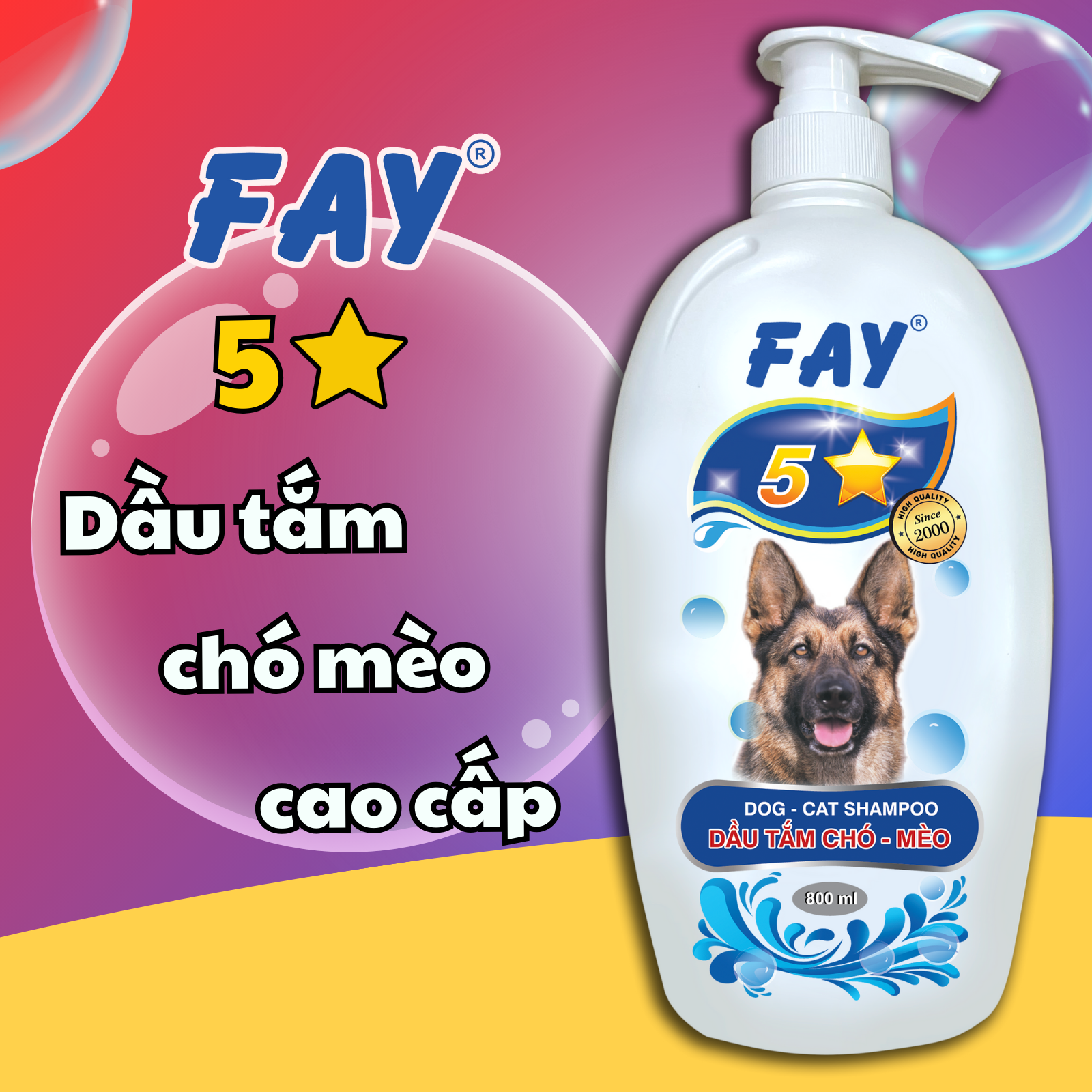 Dầu tắm chó, mèo fay 5 sao 800ml với 5 tính năng kết hợp