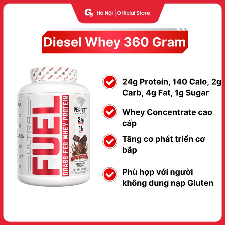 Bột hỗ trợ tập gym Perfect Sport Ultra Fuel Grass-Fed Whey Protein, protein tinh khiết - Gymstore
