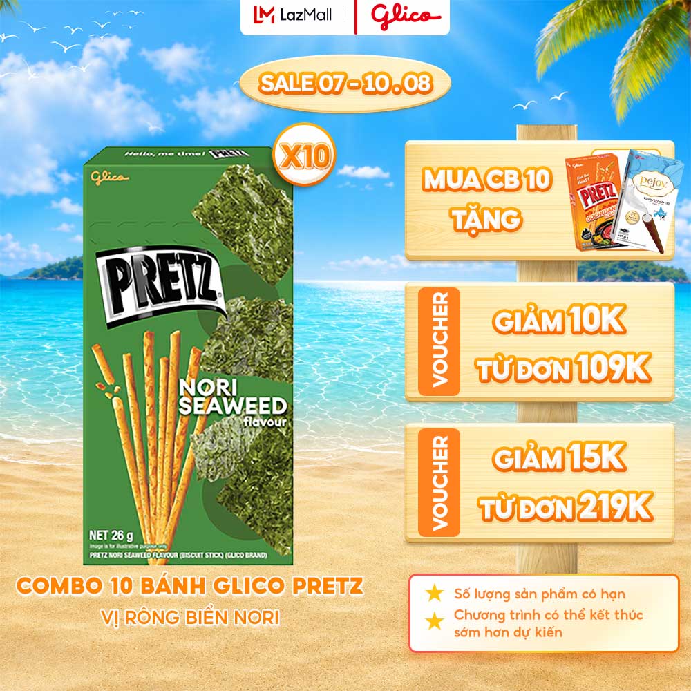 Combo 10 Hộp Bánh Que Snack Nướng Giòn PRETZ ROCKSTAR Vị Rong Biển Nori - 26G/Hộp