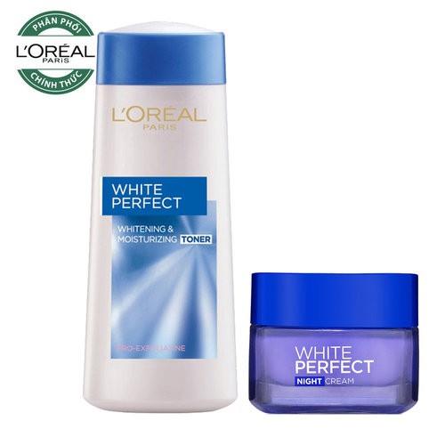 Combo L'Oreal Nước Hoa Hồng Sáng Da 200ml Kem Dưỡng Sáng Da White Perfect Clinical 50ml