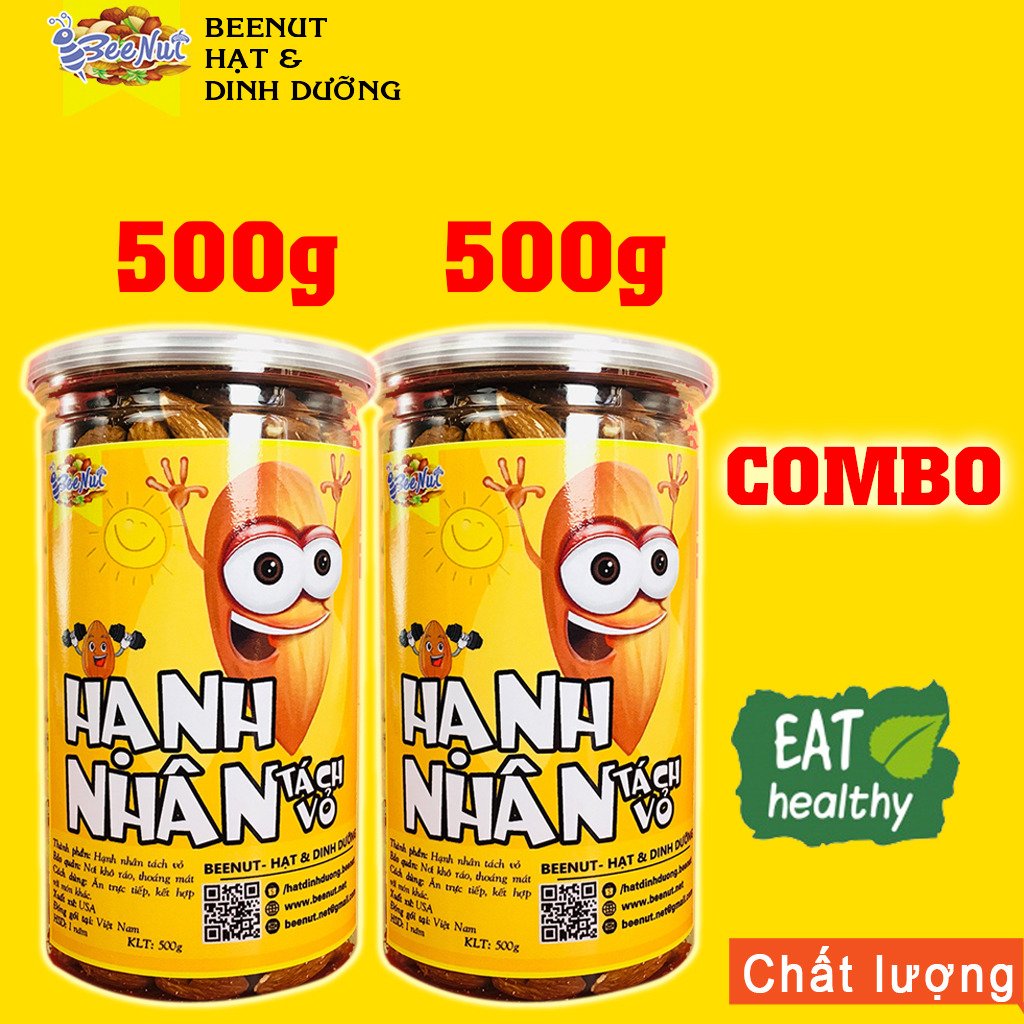 Hạnh nhân tách vỏ (1KG) (Combo 2 phần 500g) - Hạnh nhân rang sấy mộc - BeeNut