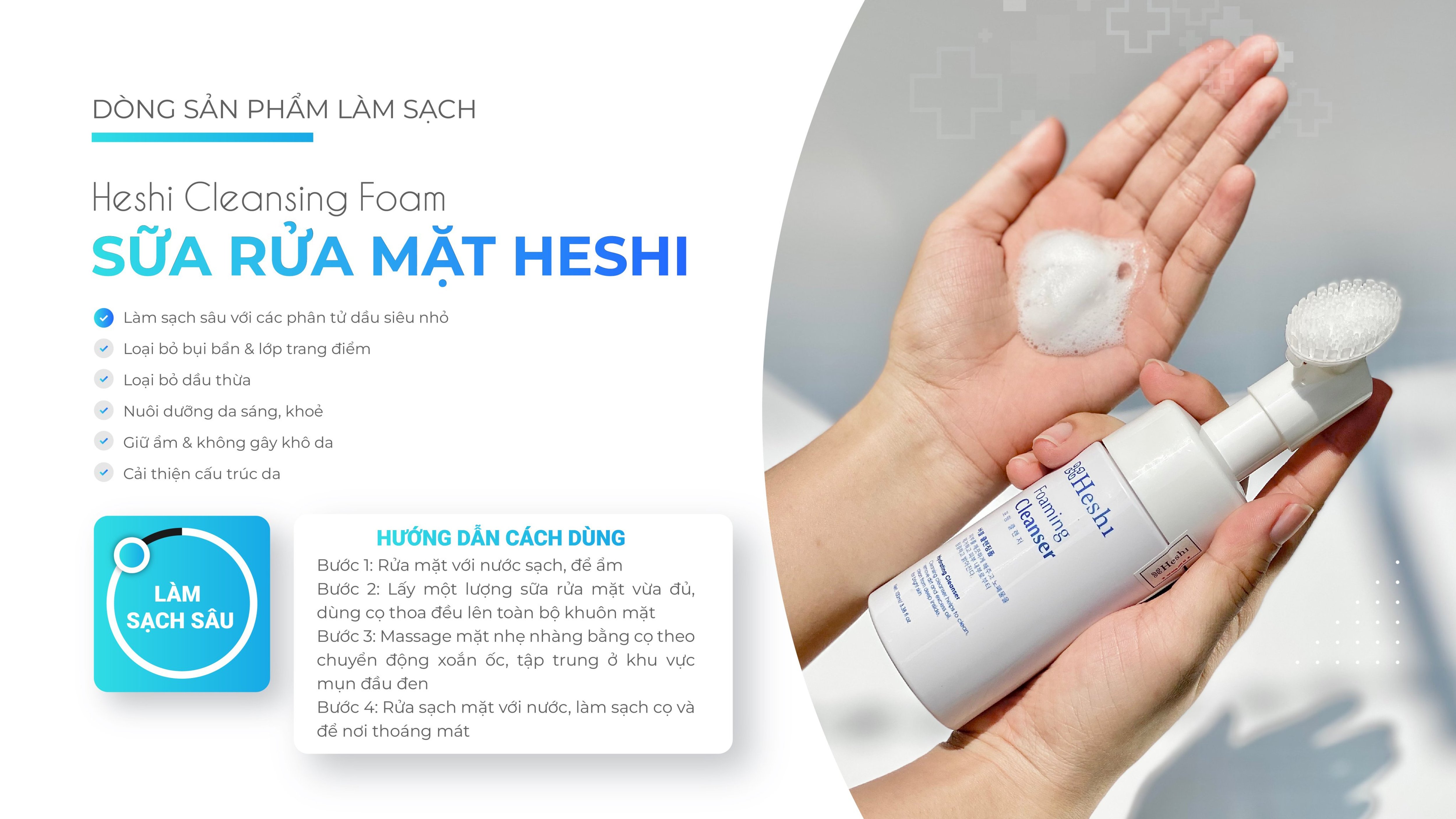 Sữa Rửa Mặt Heshi Dạng Bọt Sạch Sâu- Foaming Cleanser
