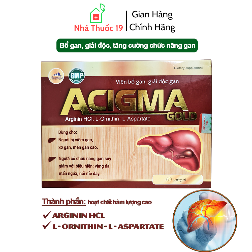 Viên Bổ Gan ACIGMA GOLD - Hỗ Trợ Thanh Nhiệt Giải Độc, Làm Mát Gan, Hạ Men Gan, Tăng Cường Chức Năng Gan (HỘP 60 Viên)