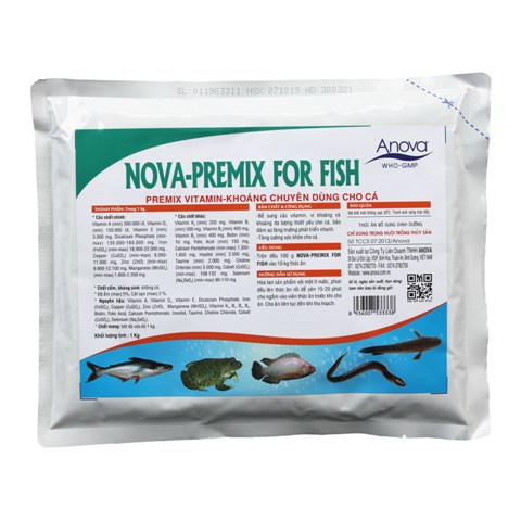 HỖN HỢP VITAMIN-KHOÁNG ĐA VI LƯỢNG CHO CÁ KHỎE MẠNH, MAU LỚN. Gói 1 kg