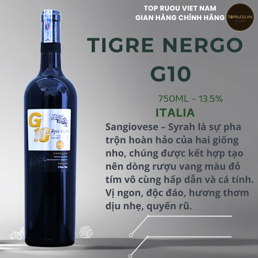 Vang đỏ tigre nergo g10 - 750ml - 13,5% - italia
