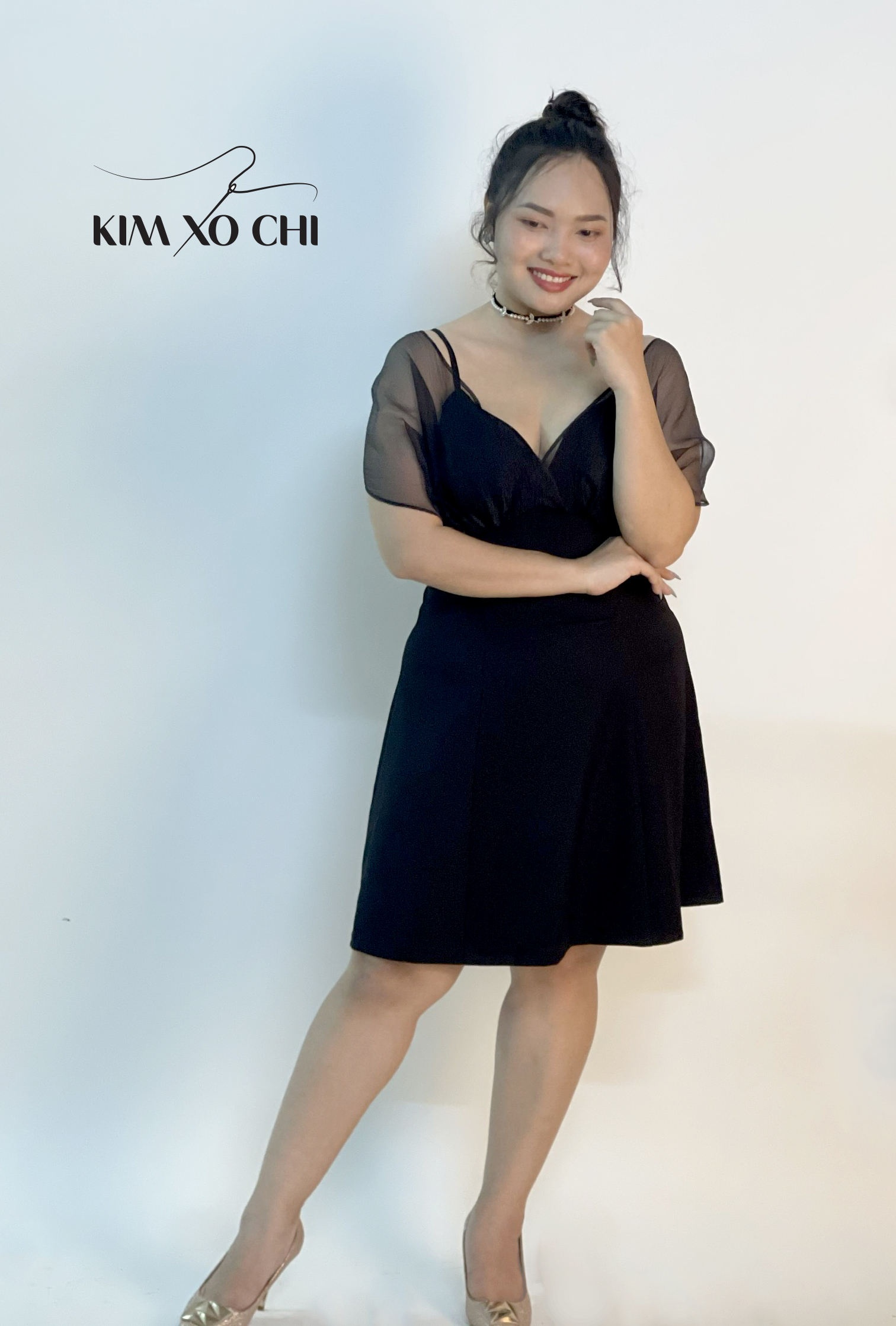 Đầm bigsize dây phối voan màu đen