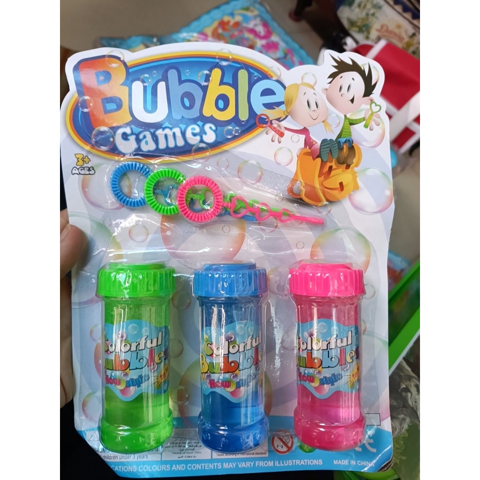 Vỉ đồ chơi 3 bình thổi bong bóng xà phòng cho trẻ em