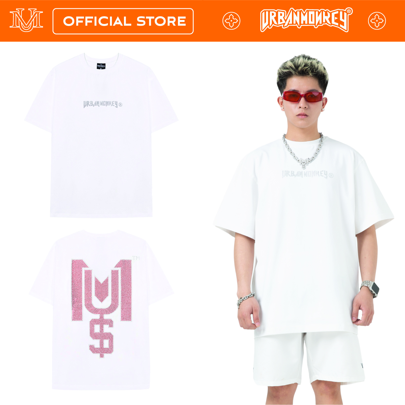 Áo thun urban monkey diamond big logo white 2022 thiết kế nổi bật