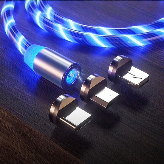 Cáp Sạc nam châm đa năng, có đèn led phát sáng cả dây, xoay 360 độ chống xoắn