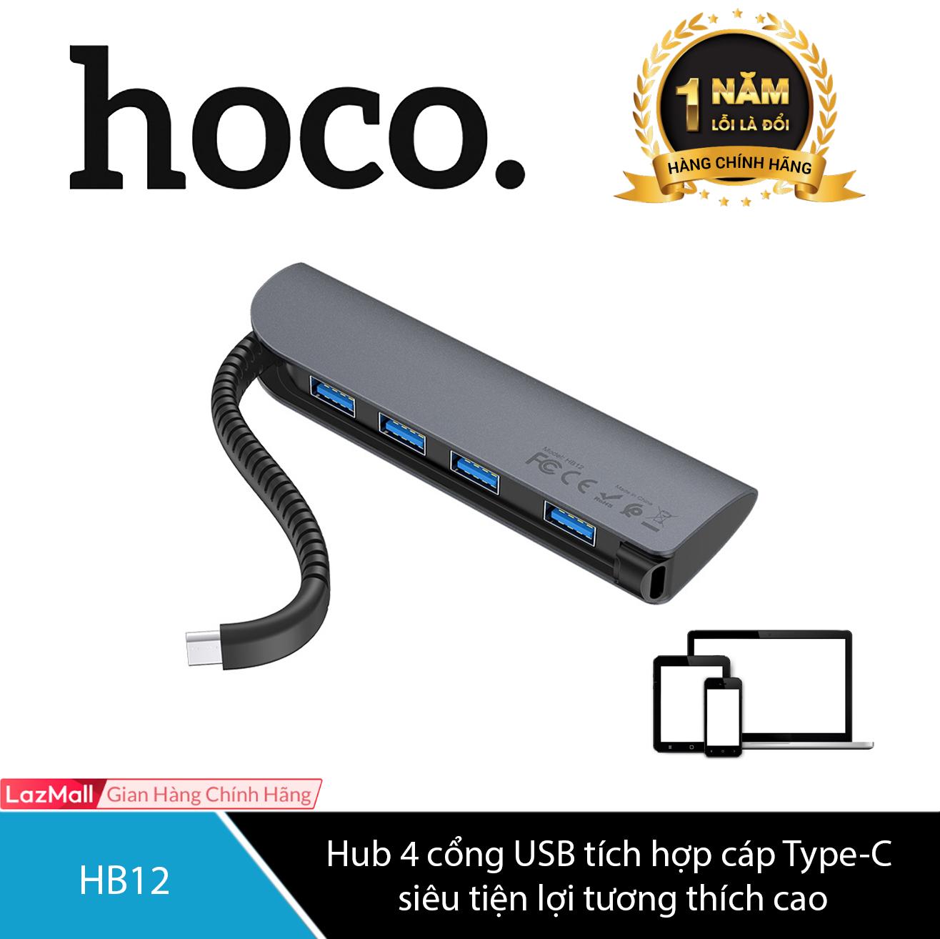 Hub chuyển đổi hoco hb12 tích hợp cáp type-c sang 4 cổng chuẩn usb3.0 cao cấp