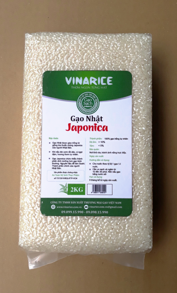 [HCM]Gạo Nhật Japonica - túi ép 2kg - hạt tròn dẻo mềm thơm cơm