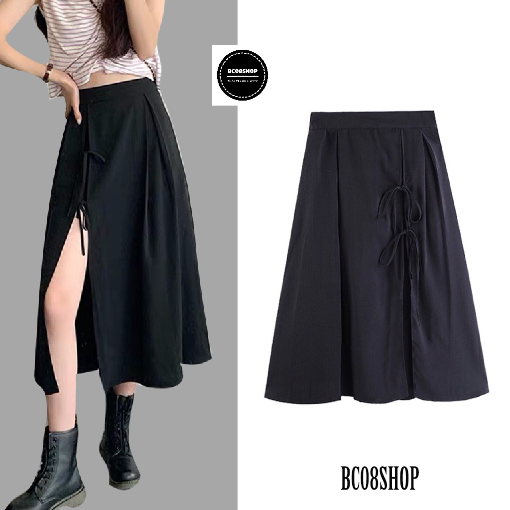 [HCM]CHÂN VÁY DÀI XẺ TÀ PHỐI DÂY MÀU ĐEN CÓ QUẦN BÊN TRONG ( CÓ BIG SIZE) BC152