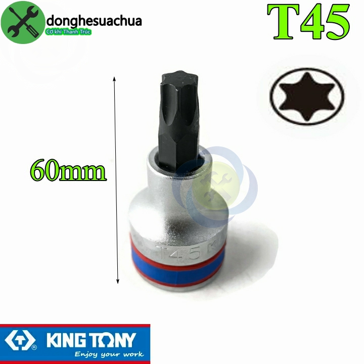 Đầu tuýp sao t45 1/2 kingtony 402345 dài 60mm trắng đen