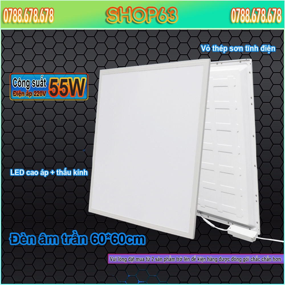 Đèn âm trần vuông 60x60cm công suất 55W ánh sáng trắng siêu sáng - đèn gắn trần thạch cao - đèn trần văn phòng (chống chói bảo vệ mắt)