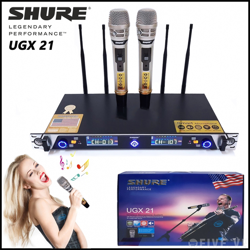 Micro Shure UGX21 loại 1 Tự ngắt sau 3 giây - Micro không dây Shure UGX21 4 râu thu sóng khỏe hát cực nhẹ, Chống rè chống hú, Chuyên dùng cho dàn âm thanh Hội trường sân khấu, karaoke gia đình