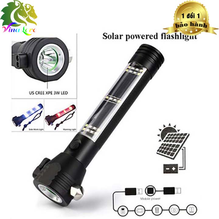 Đèn pin sạc và dùng năng lượng mặt trời 11 chức năng