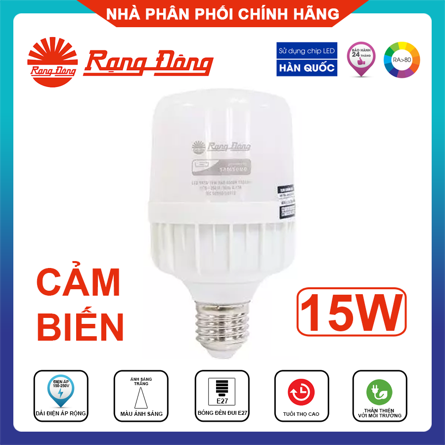 Rạng Đông, BH 2 Năm, Bóng Đèn Led Bulb Cảm Biến Chuyển Động RAD/7W, 9W, 15W E27 6500K, Hàng Việt Nam, Chất Lượng Cao
