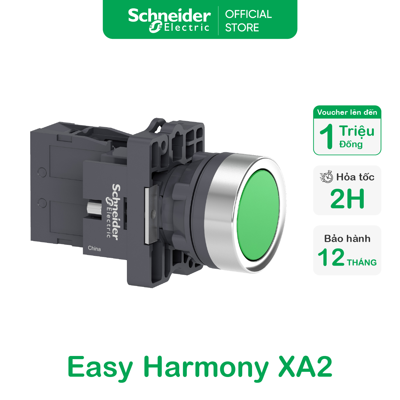 Nút nhấn tự giữ - đường kính 22mm - màu xanh lá - schneider electric - xa2eh031