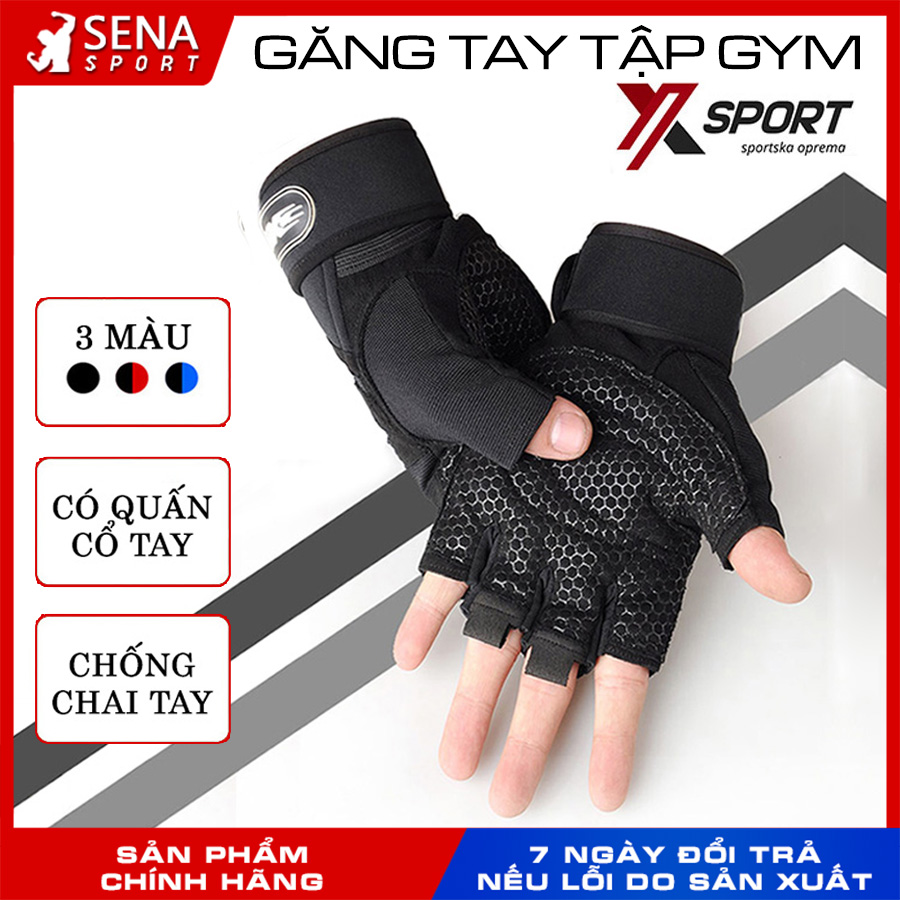 Găng tay tập gym có quấn cổ tay chính hãng XSPORT- chống chai và trợ lực cổ tay