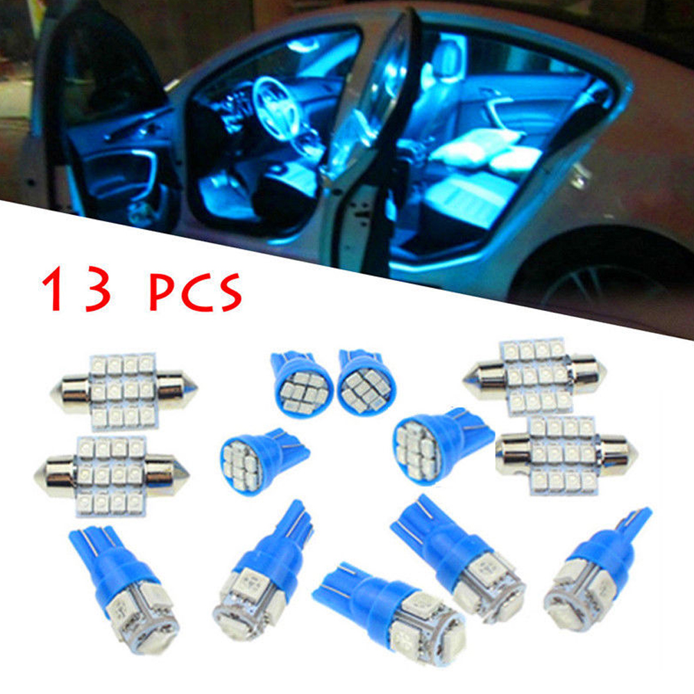 13pcs siêu sáng màu xanh tinh khiết dẫn ánh sáng T10 31mm xe Dash Board đèn mát bảng điều khiển đo cụm bóng đèn tự động nội thất đèn Đèn