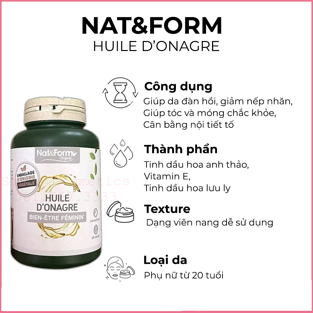 Tinh dầu hoa anh thảo hữu cơ Nat&Form từ Pháp