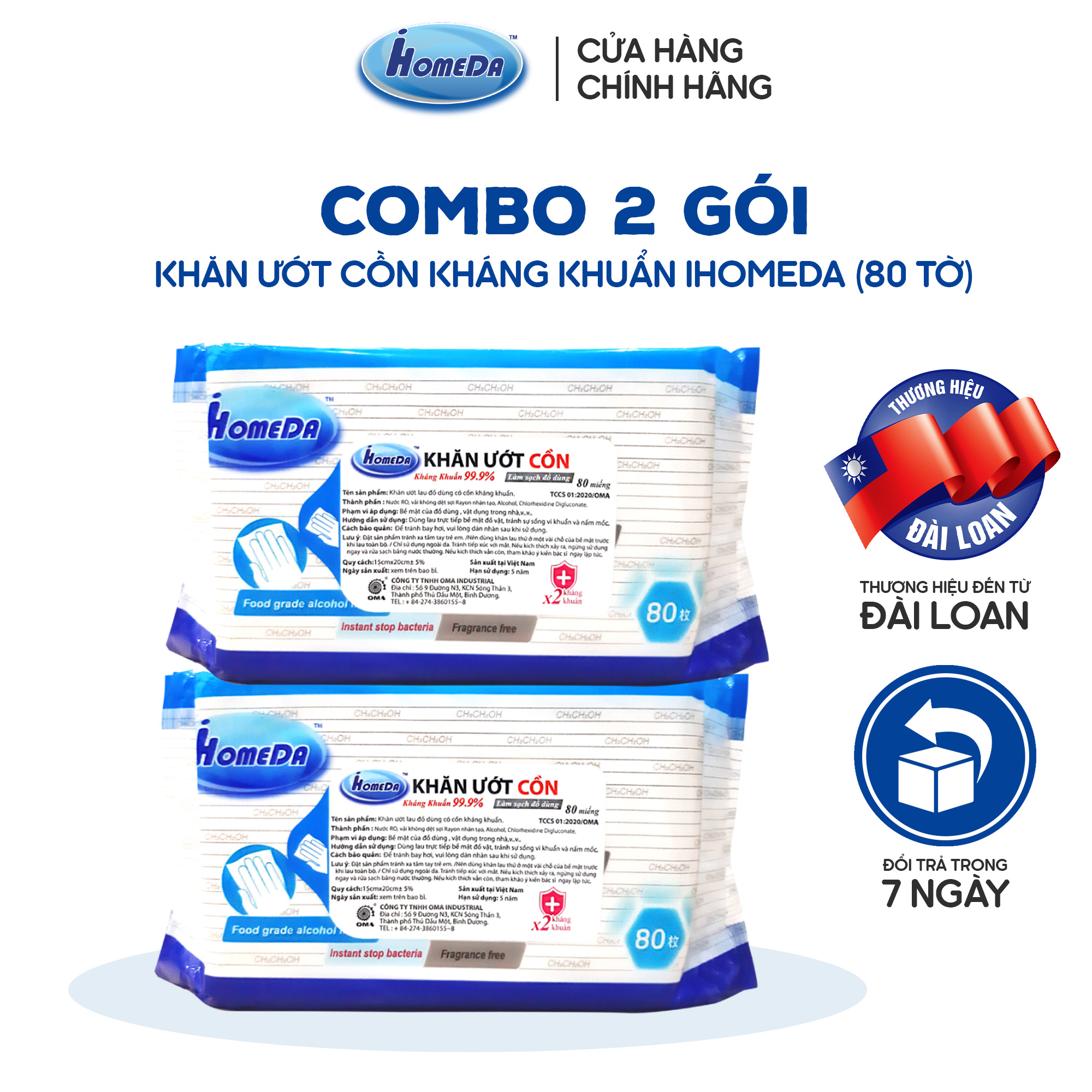 [Combo 2 + 1] Khăn Ướt Cồn Kháng Khuẩn iHomeda Không Gây Kích Ứng Da (2 Gói 80 Tờ) + 1 Chổi Quét Bụi
