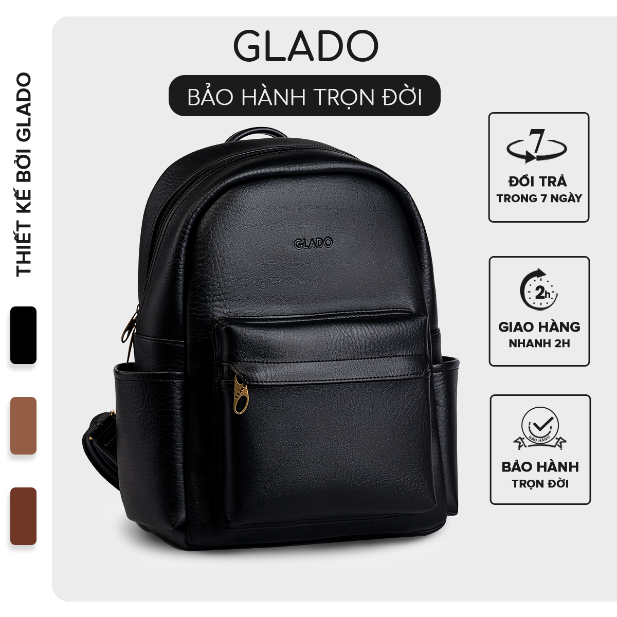 Balo nữ thời trang Glado màu đen - GB001