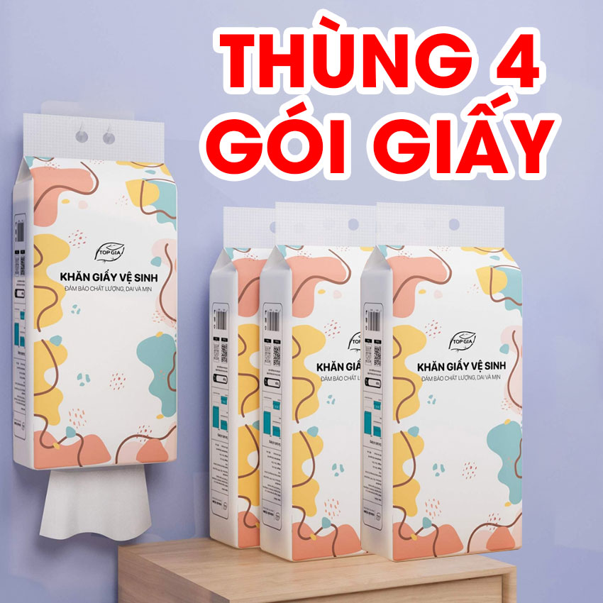 Thùng 4 gói khăn giấy rút Topgia đa sắc 4 lớp 1280 tờ treo tường